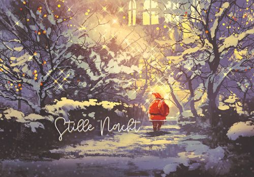 Weihnachtskarte Stille Nacht mit Weihnachtsmann