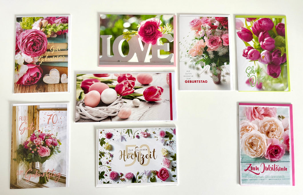 Aktion 8 Grusskarten mit Blumensujet