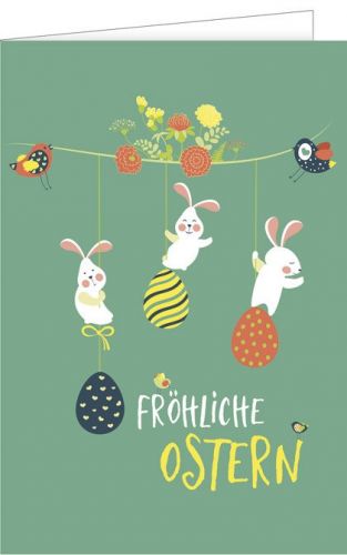 Osterkarte mit Osterhasen und Ostereiern