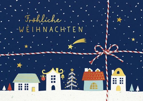 Trendige Weihnachtskarte Winterdorf Sternenhimmel